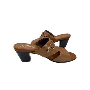 A2 by Aerosoles Heel Rest Brown Leather Block Heel Buckle Strap Sandals Size 8M